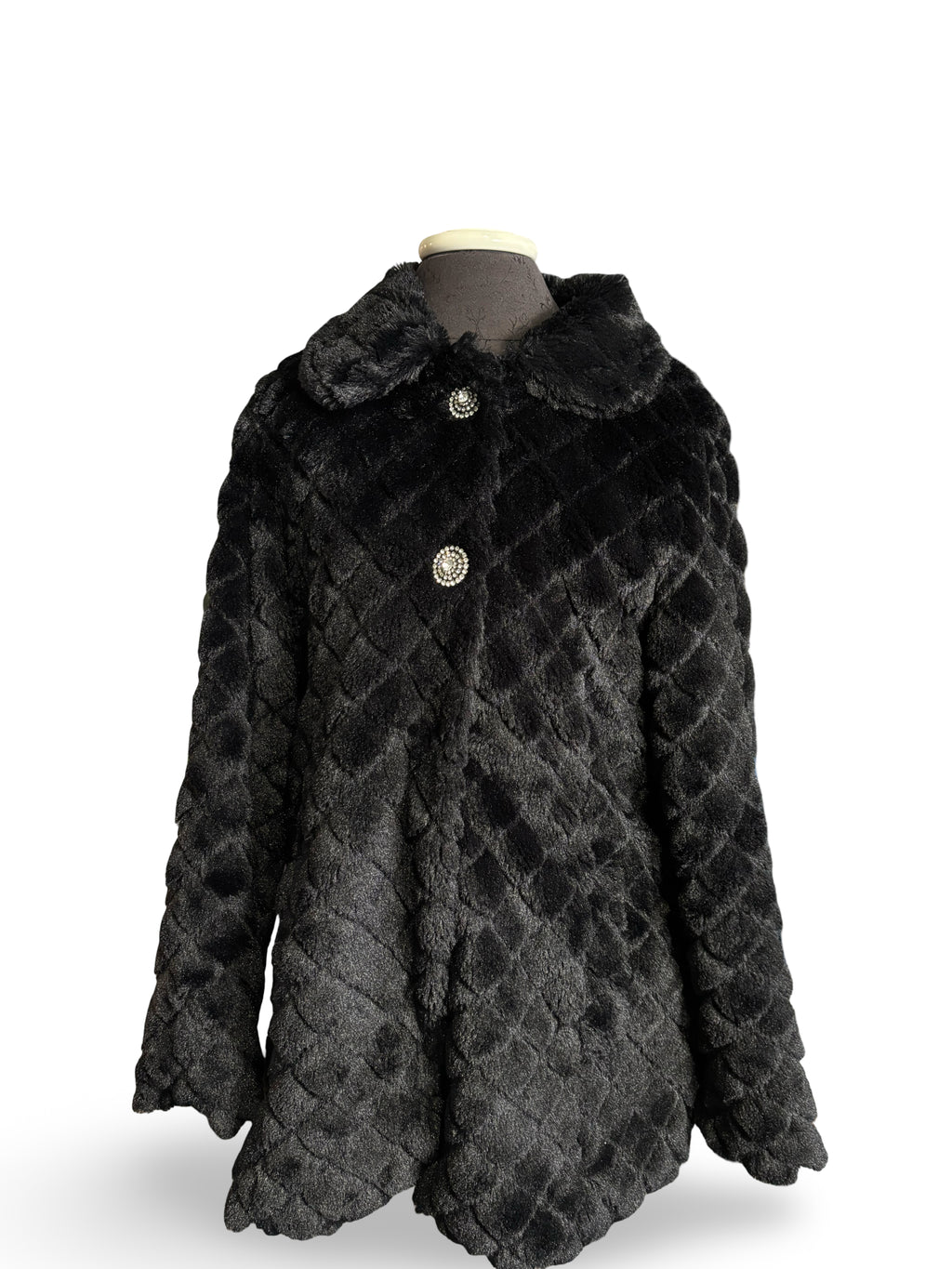 Faux Fur Coat With Patterned Lining & Button Closure