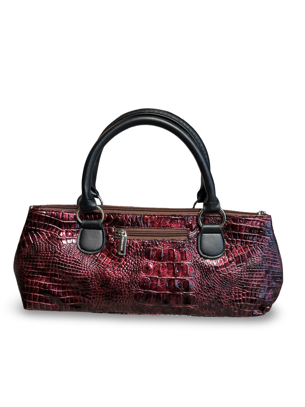 Red Leather Croc Print Shoulder Bag