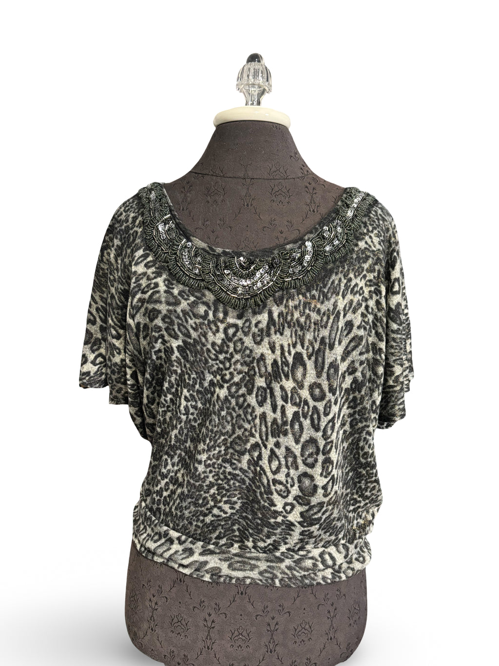 Day Trip Animal Print Top With Sequin Neckline