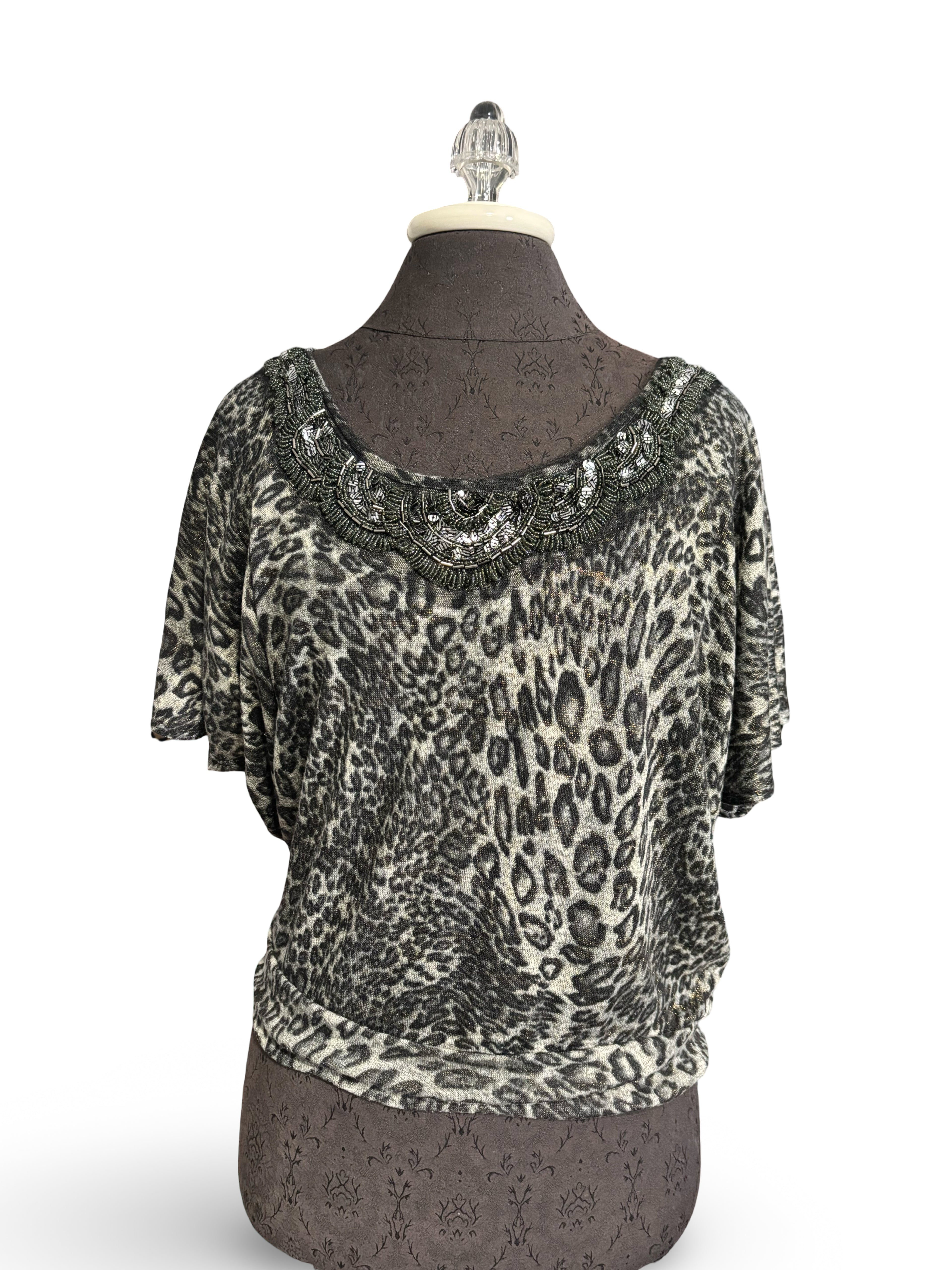 Day Trip Animal Print Top With Sequin Neckline
