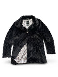 Faux Fur Coat With Patterned Lining & Button Closure