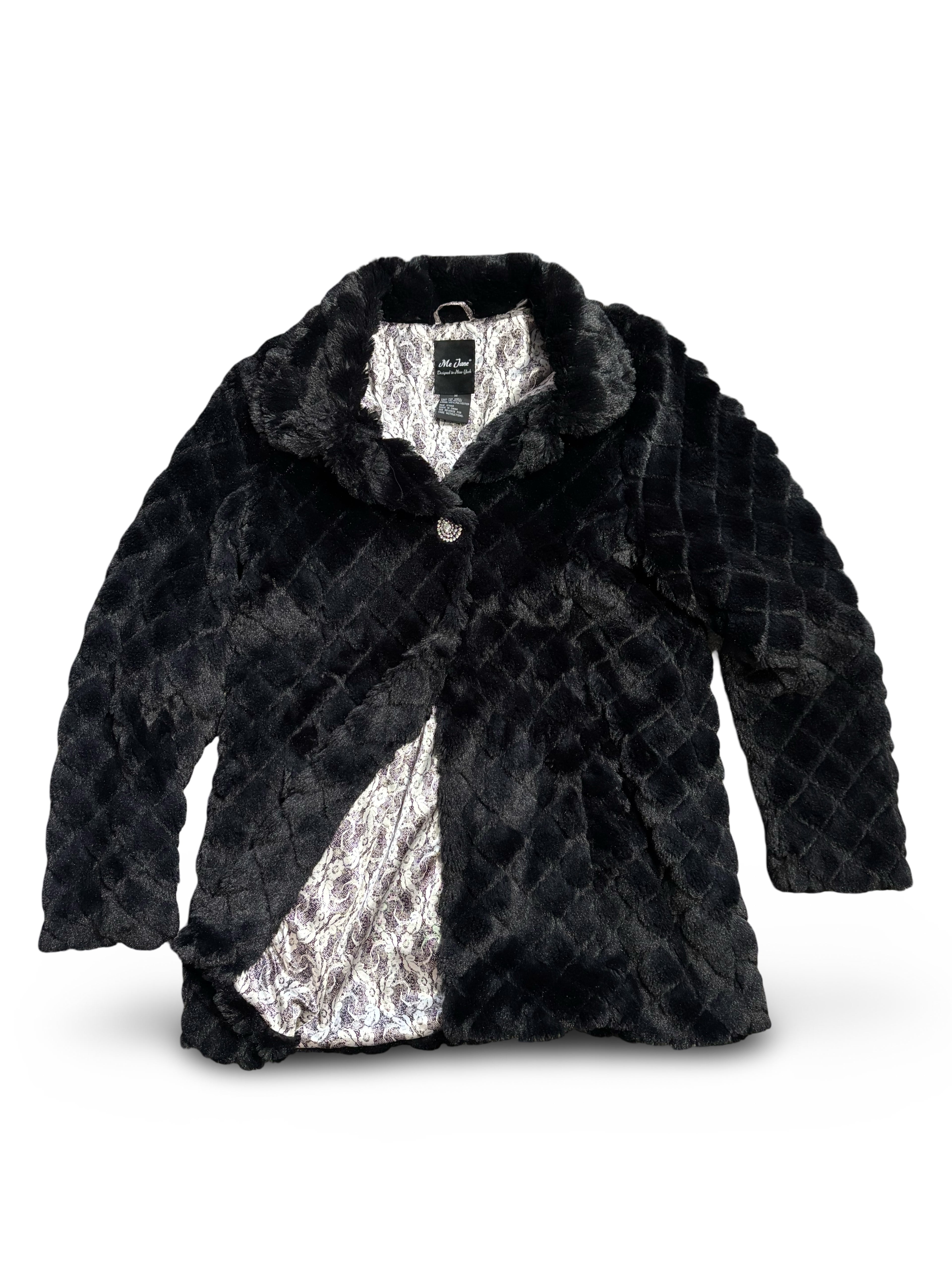 Faux Fur Coat With Patterned Lining & Button Closure