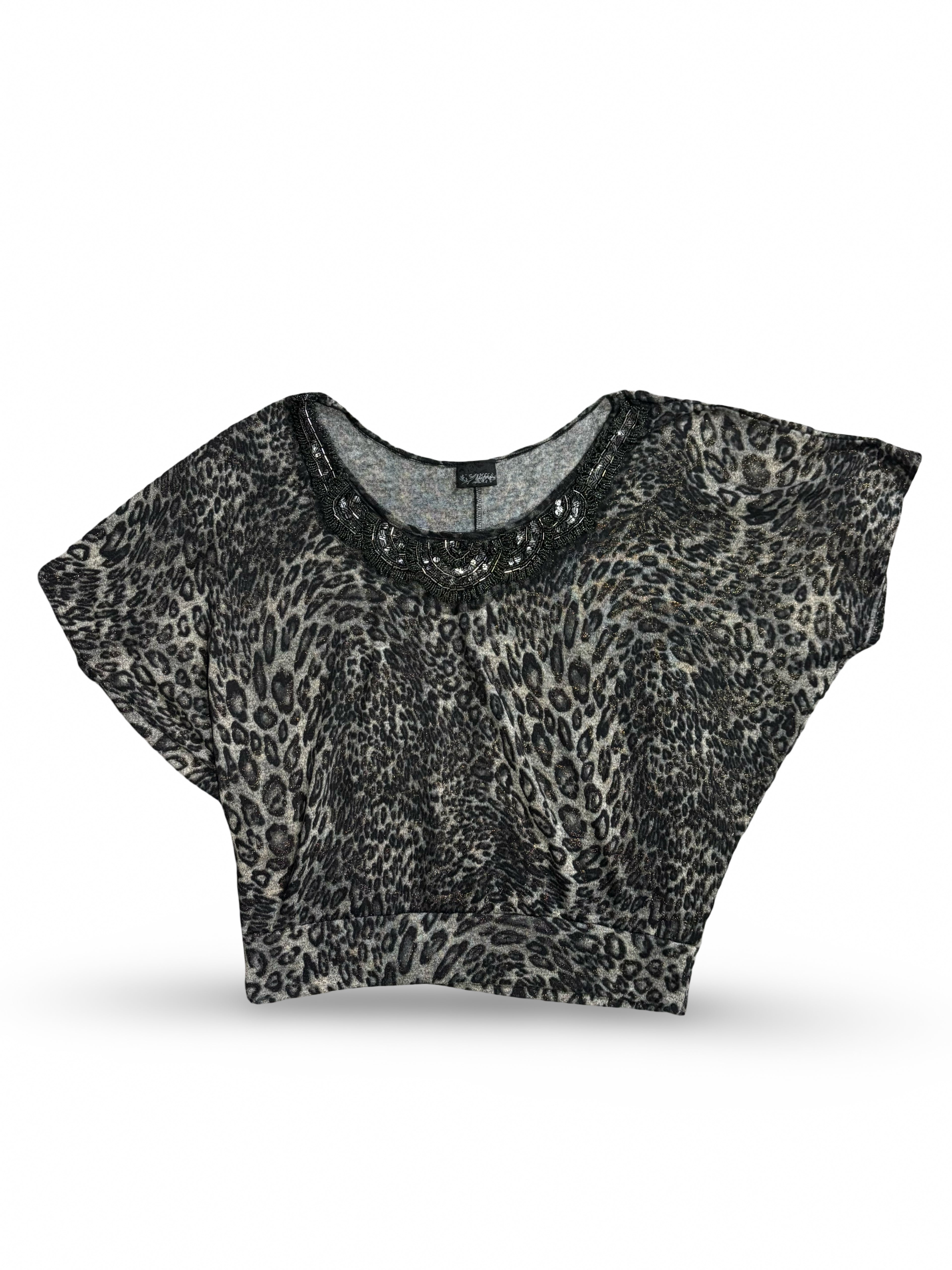 Day Trip Animal Print Top With Sequin Neckline