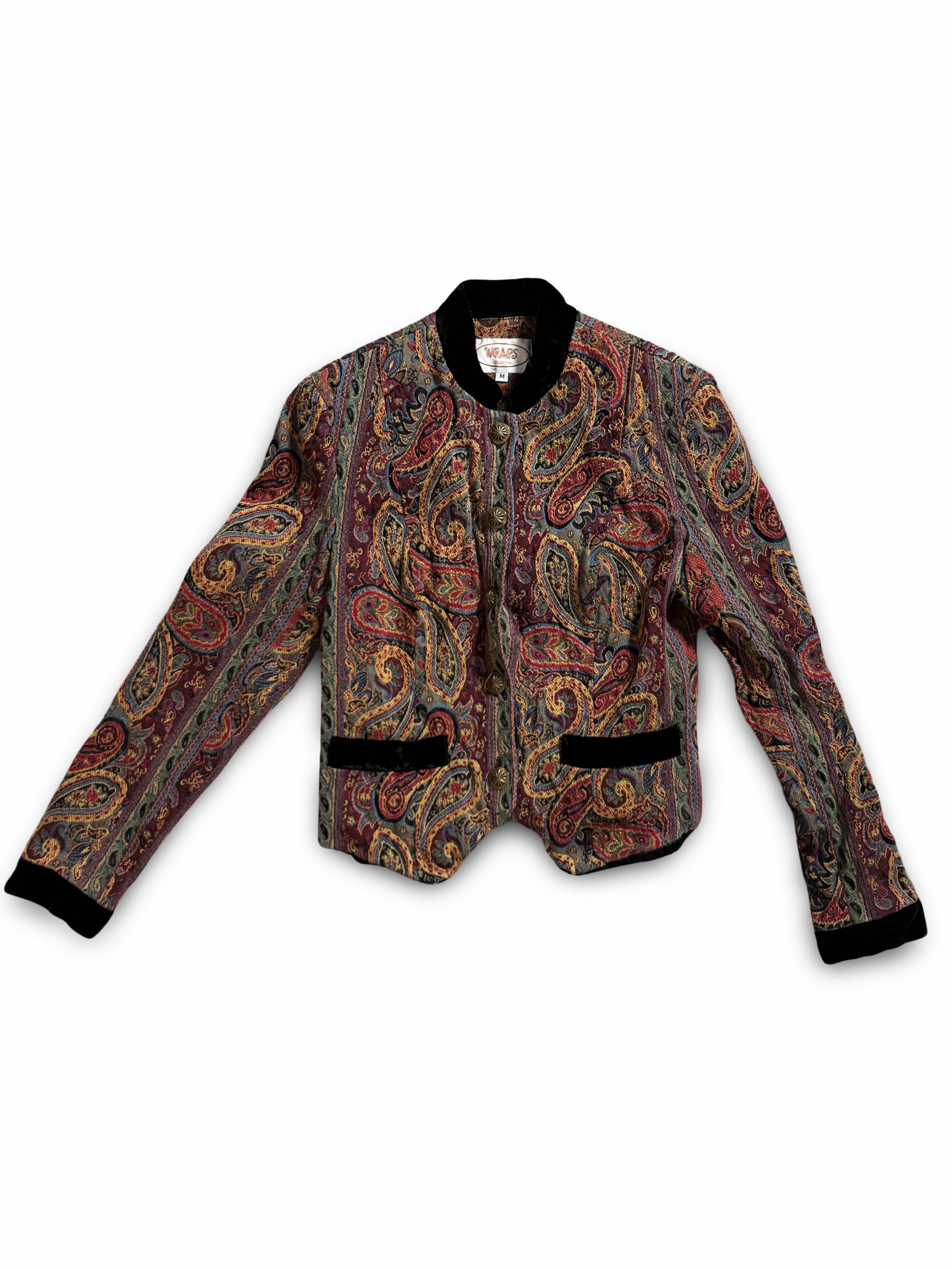 Wraps Collection Patterned Jacket With Velvet Collar & Cuffs