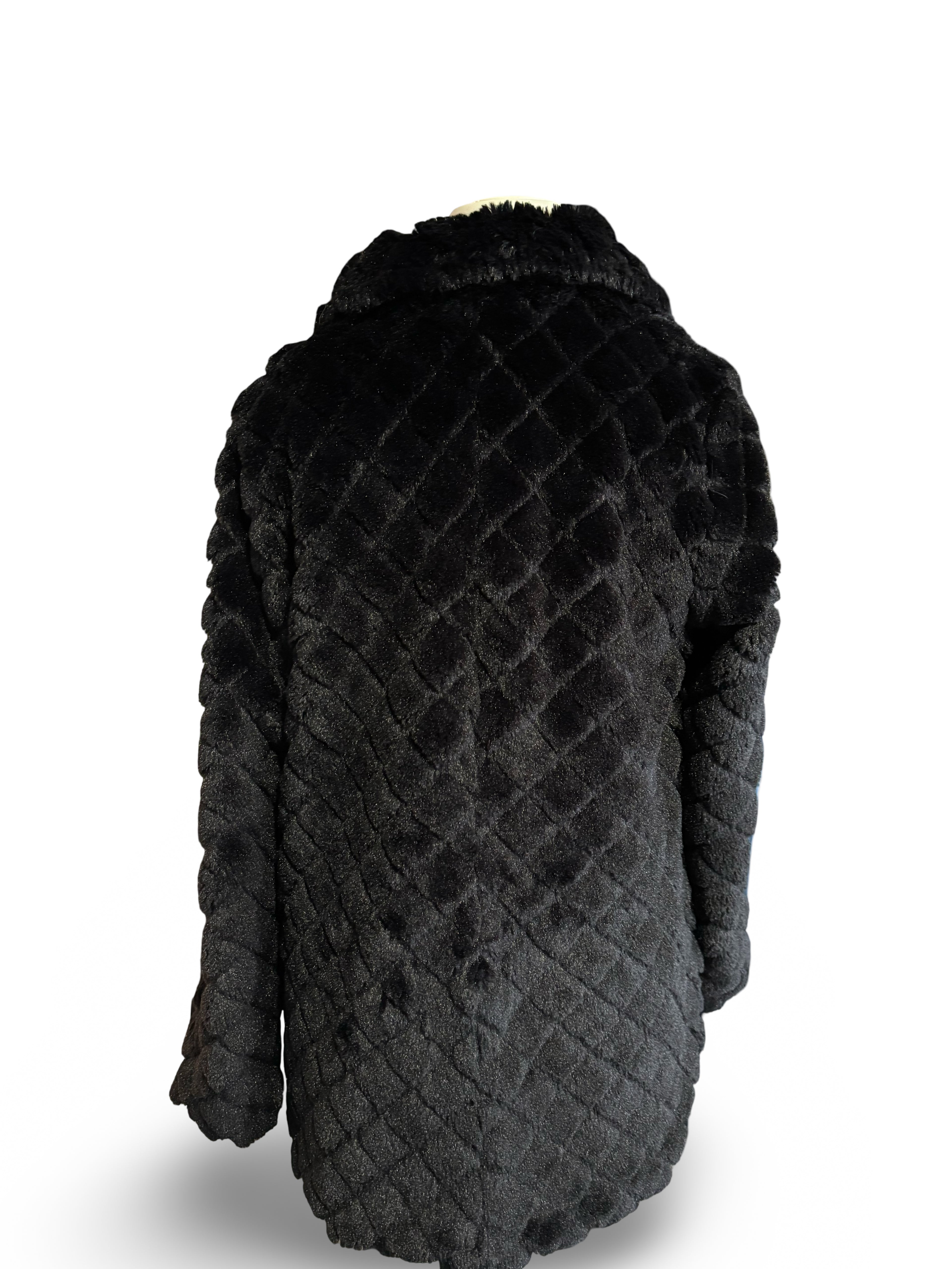Faux Fur Coat With Patterned Lining & Button Closure