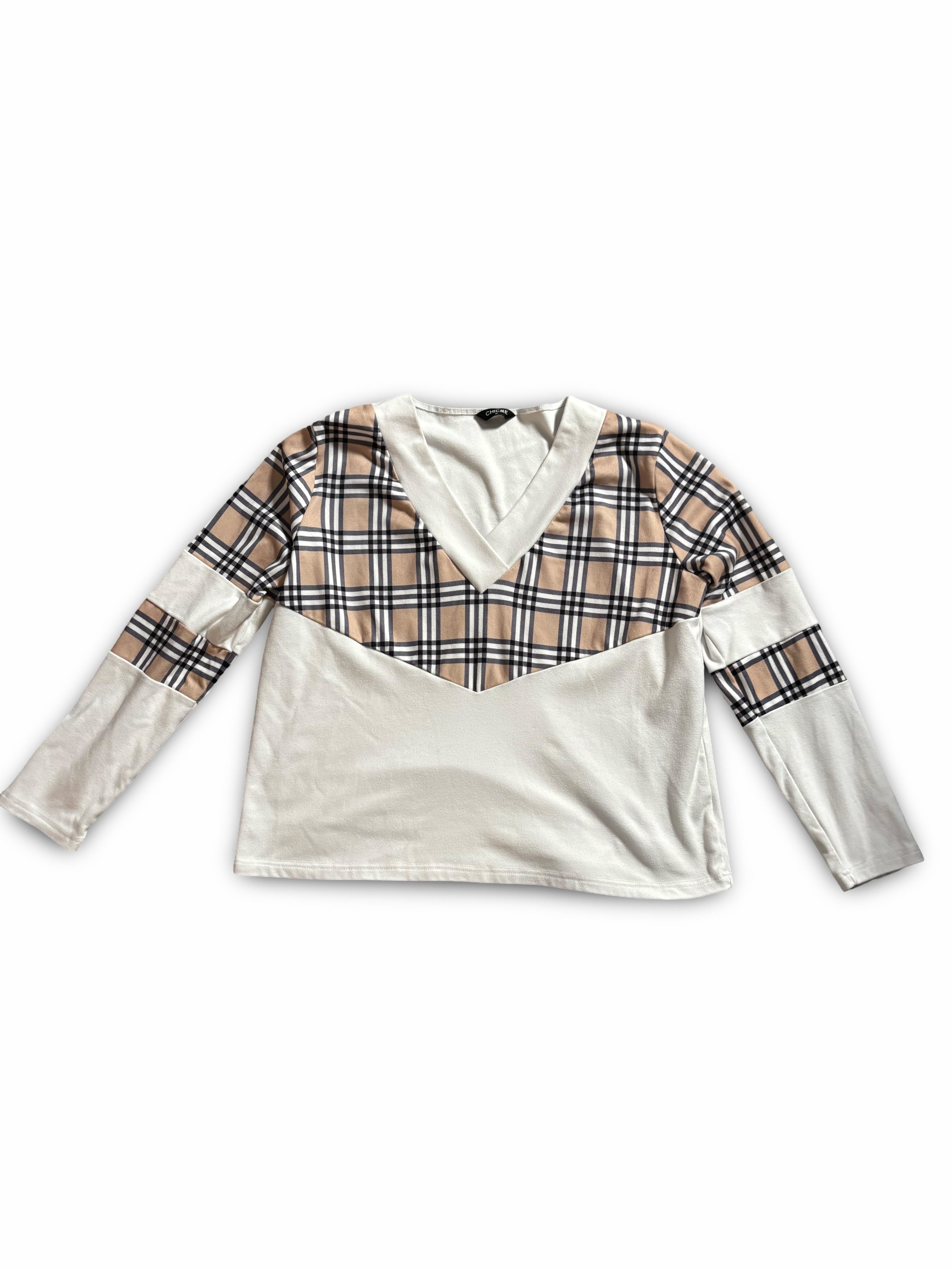 Chicme Long Sleeve Plaid Sweater