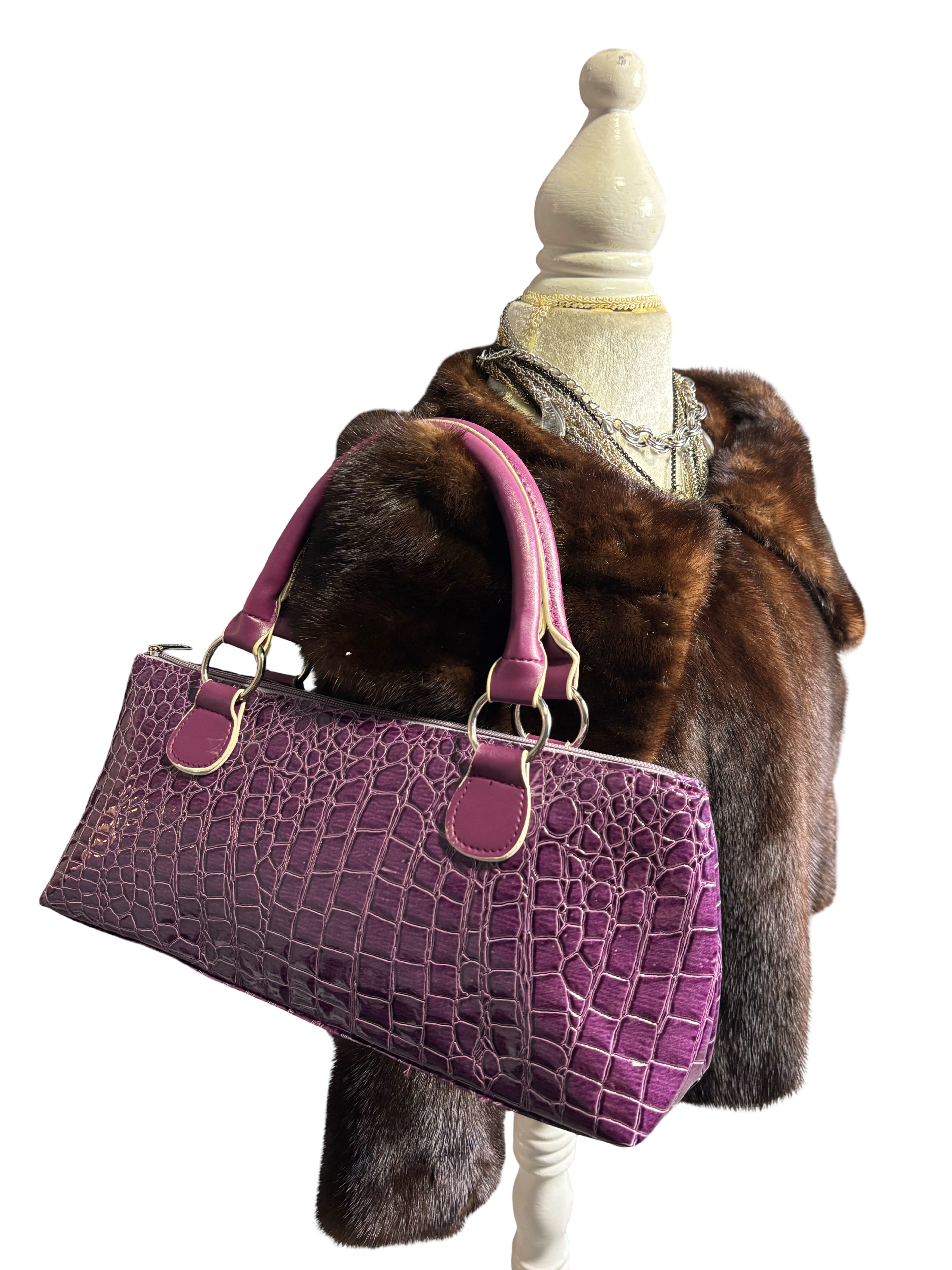 Croc Embossed Leather Shoulder Bag