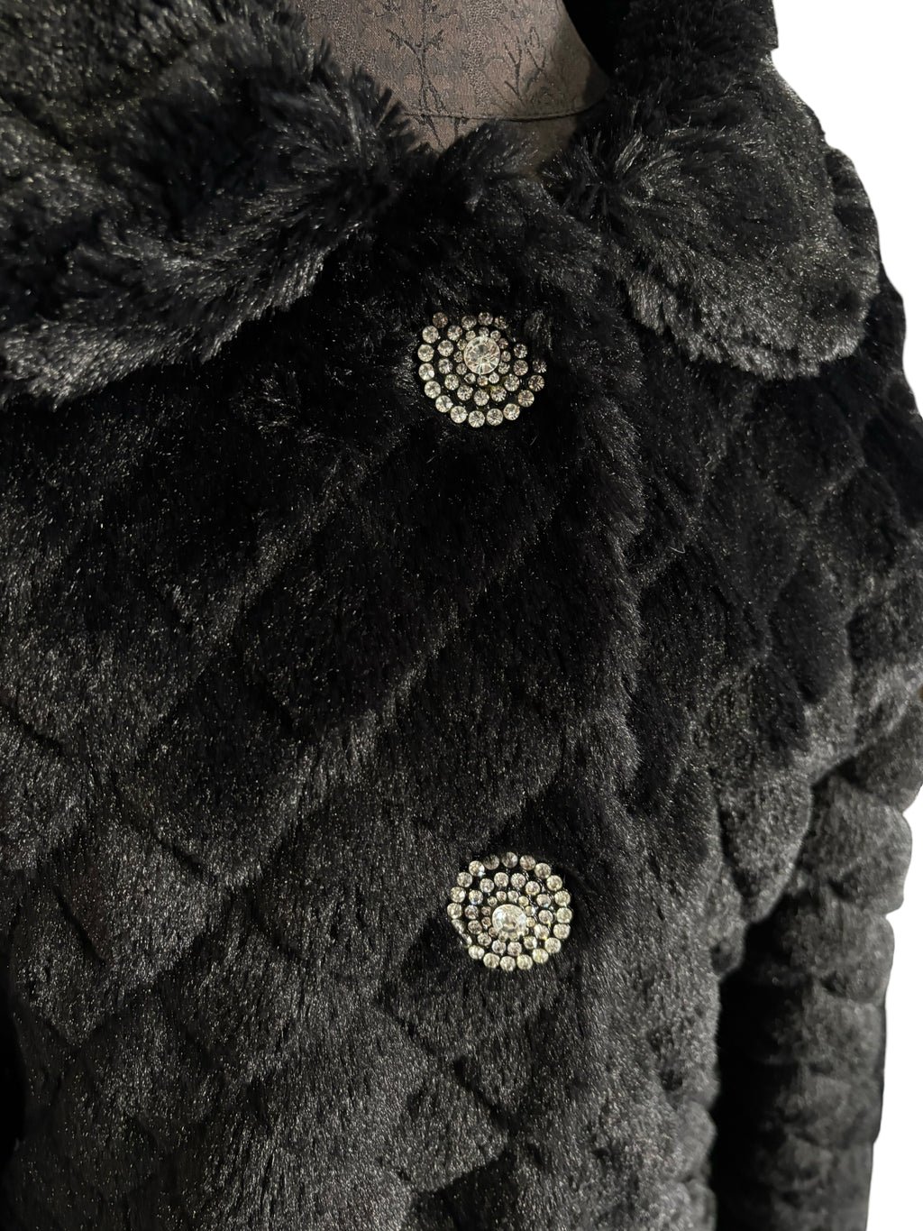 Faux Fur Coat With Patterned Lining & Button Closure