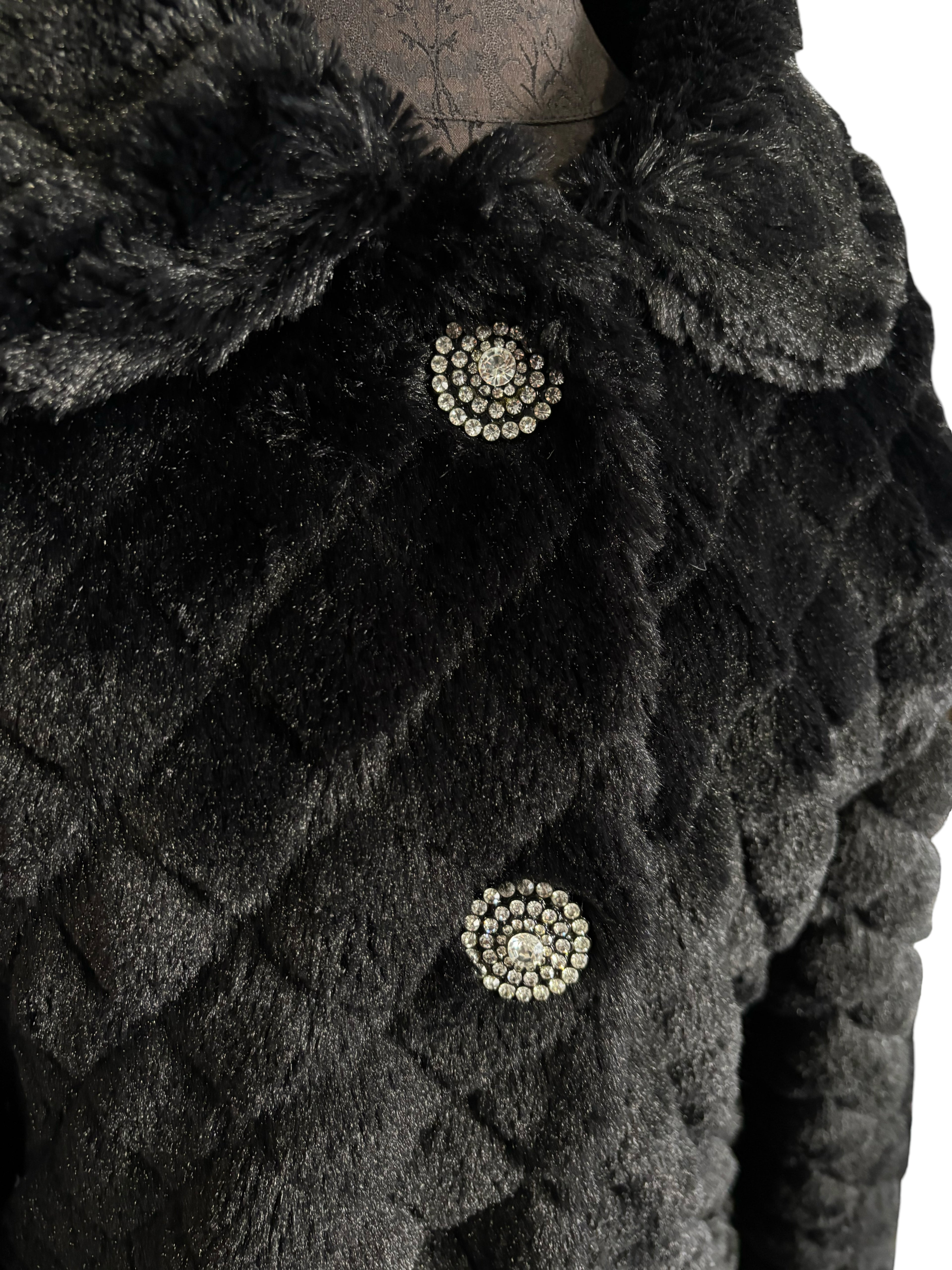 Faux Fur Coat With Patterned Lining & Button Closure