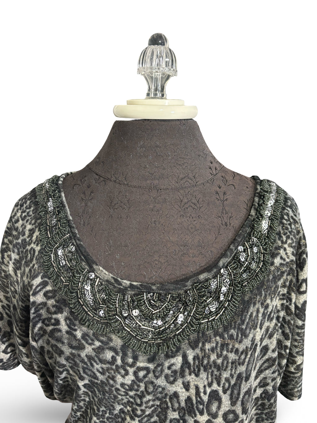Day Trip Animal Print Top With Sequin Neckline