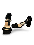 Black velvet Platform Heels With Pearl Accents