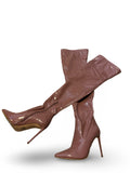Faux Leather Thigh High Stiletto Boots