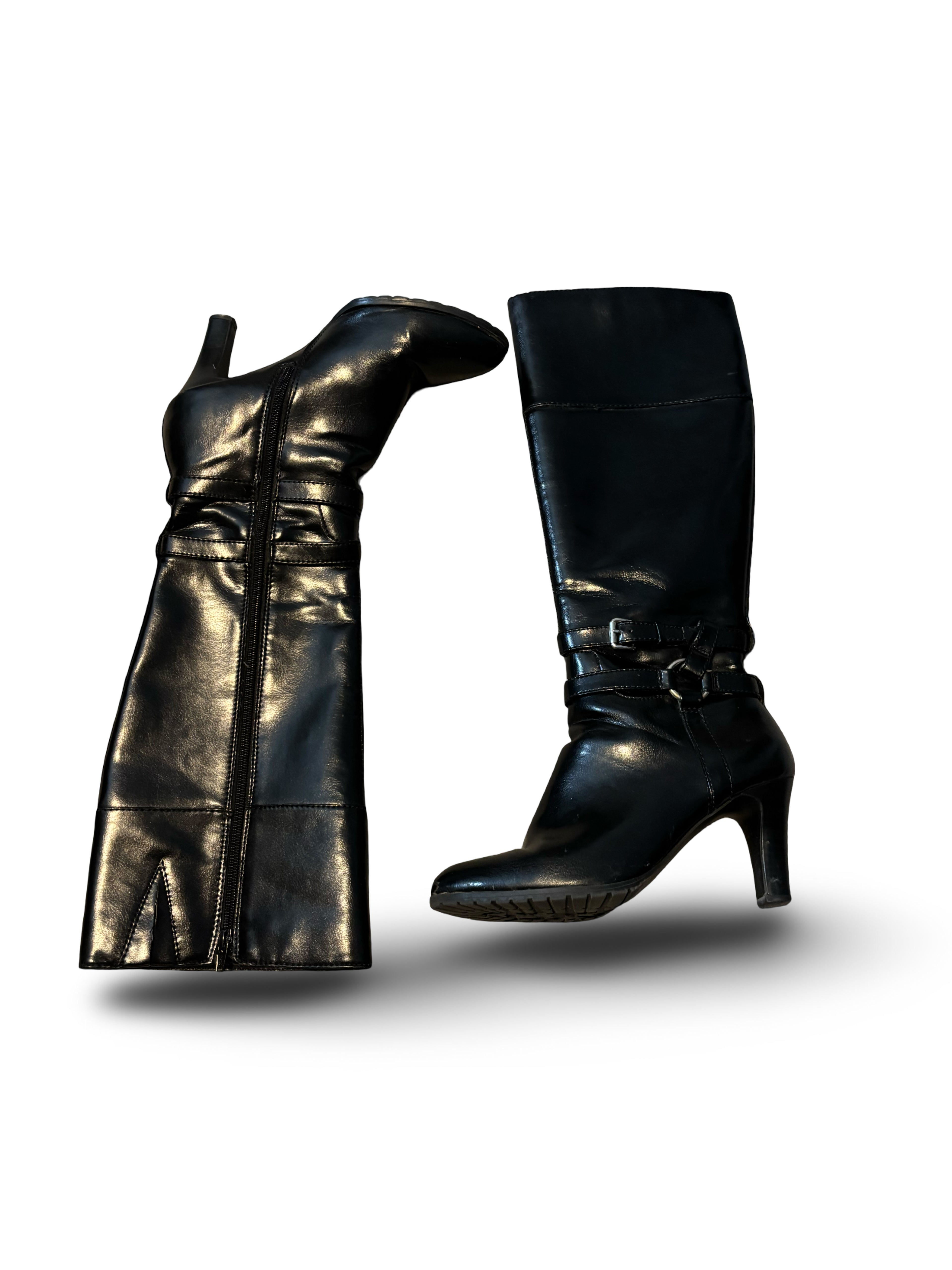 Chaps Faux Leather Long Boots