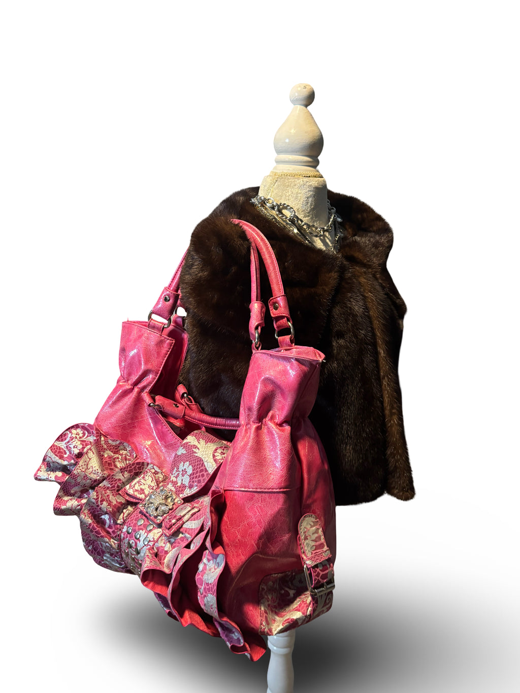 Pink&Silver Unique Ruffle Bag