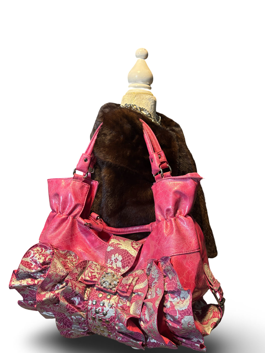 Pink&Silver Unique Ruffle Bag